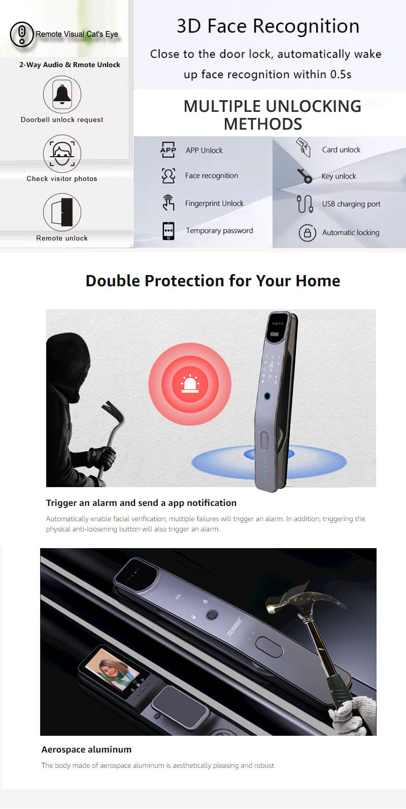 3D Face Recognition Digital Smart Door Lock from Chinese manufacturer 